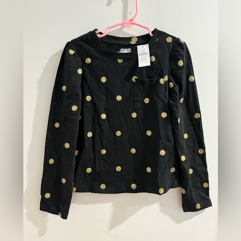 Gap Girls' Black Long Sleeve Tee with Gold Polka Dots, size 6, new!